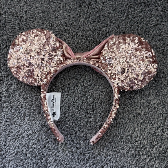 Disney Rose GoldSequin Minnie Mouse Ears Headband with Bow - Picture 2 of 2
